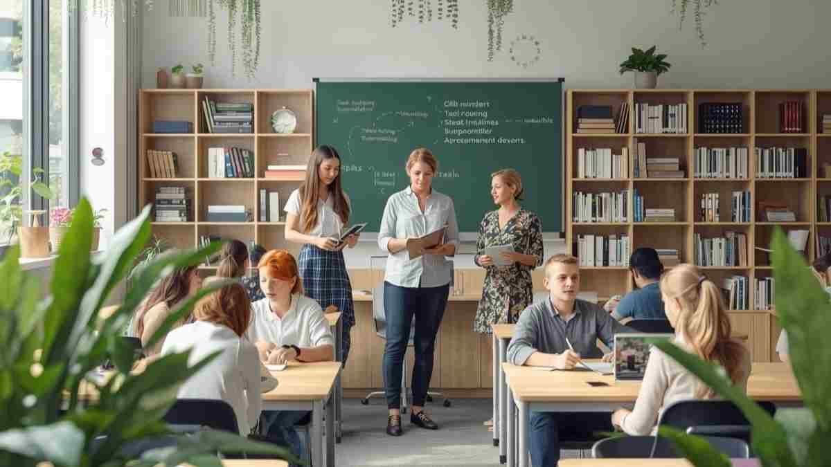 Actieve deelname wordt aangemoedigd, terwijl leraren een begeleidende rol spelen en leerlingen helpen zichzelf te ontdekken in het leerproces.